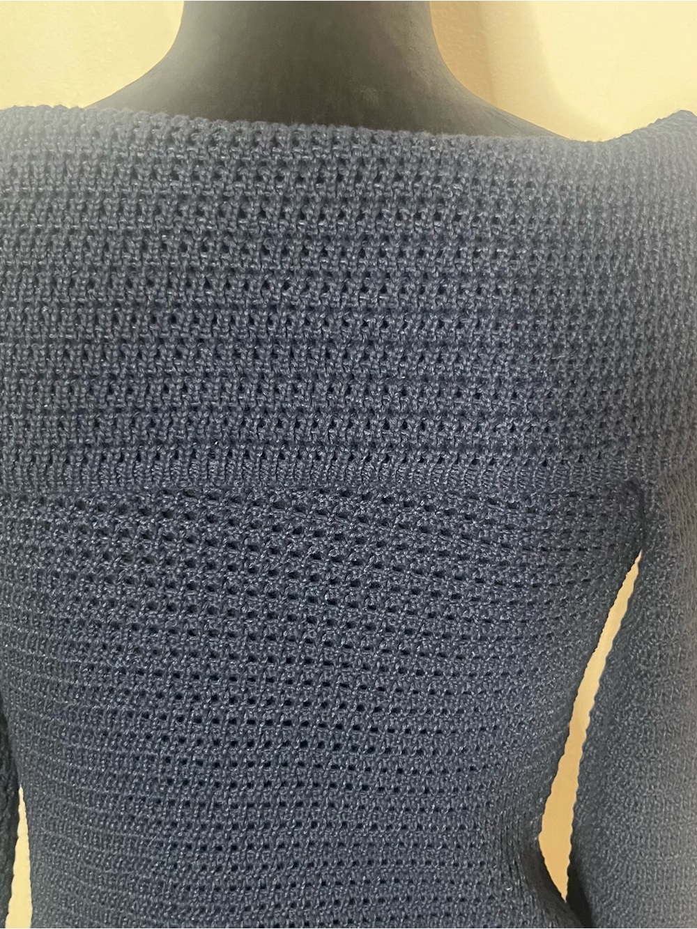 Commense Navy Off-the-Shoulder Diagonal Button Folded Collar Knit Sweater S~NWT - Picture 7 of 12